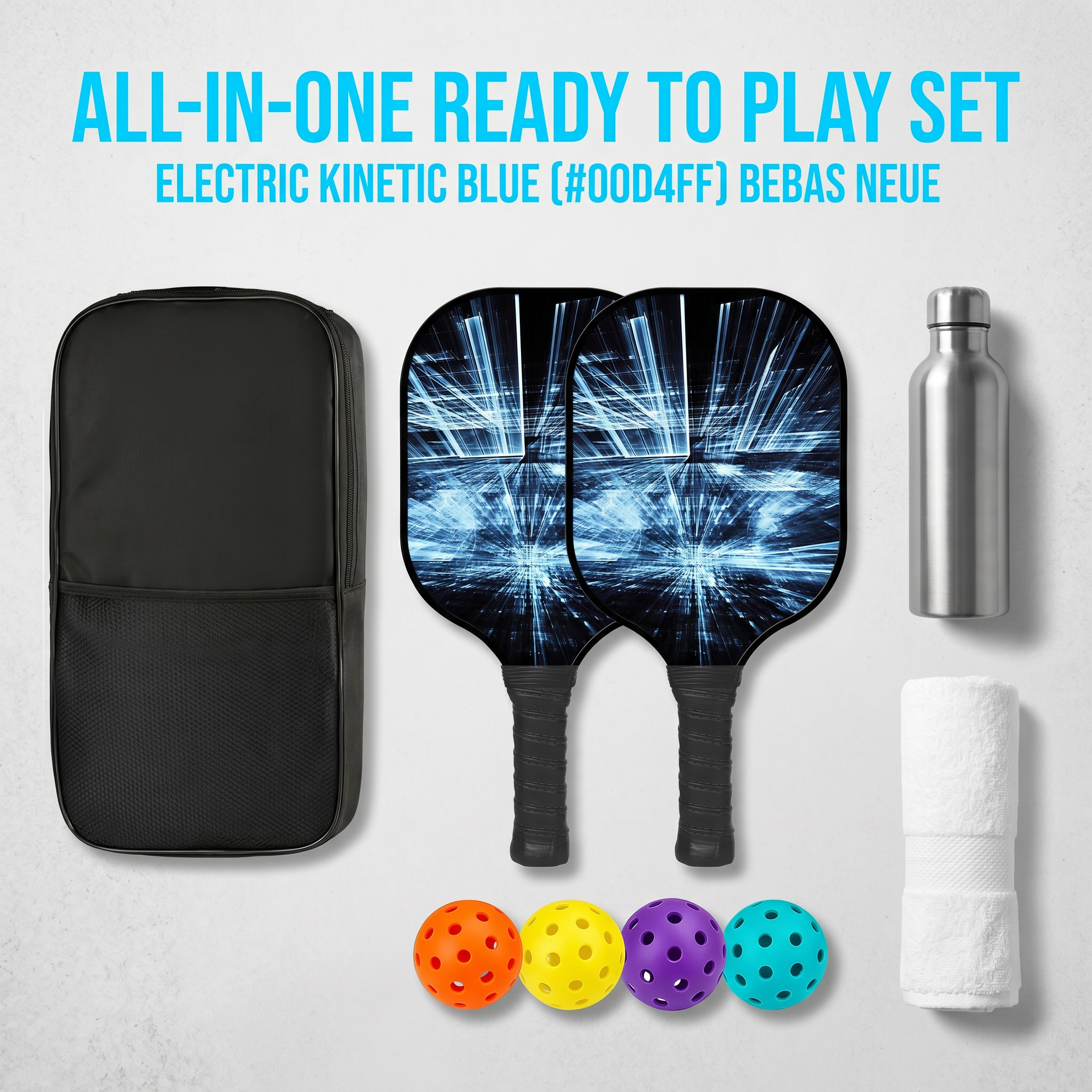 Dinkado Radiant Glow Pickleball Paddle Set – 2 Fiberglass Paddles + 4 Balls + Bag