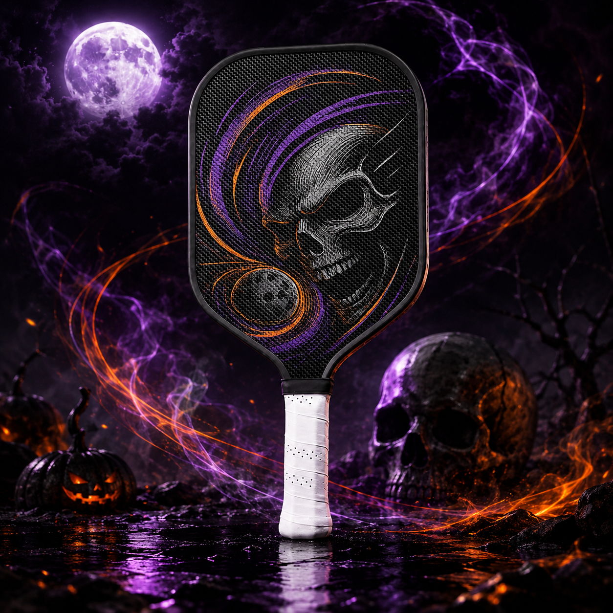 Dinkado 16mm Carbon Fiber Pickleball Paddle – Control & Spin Paddle, Halloween Skull Vortex Design