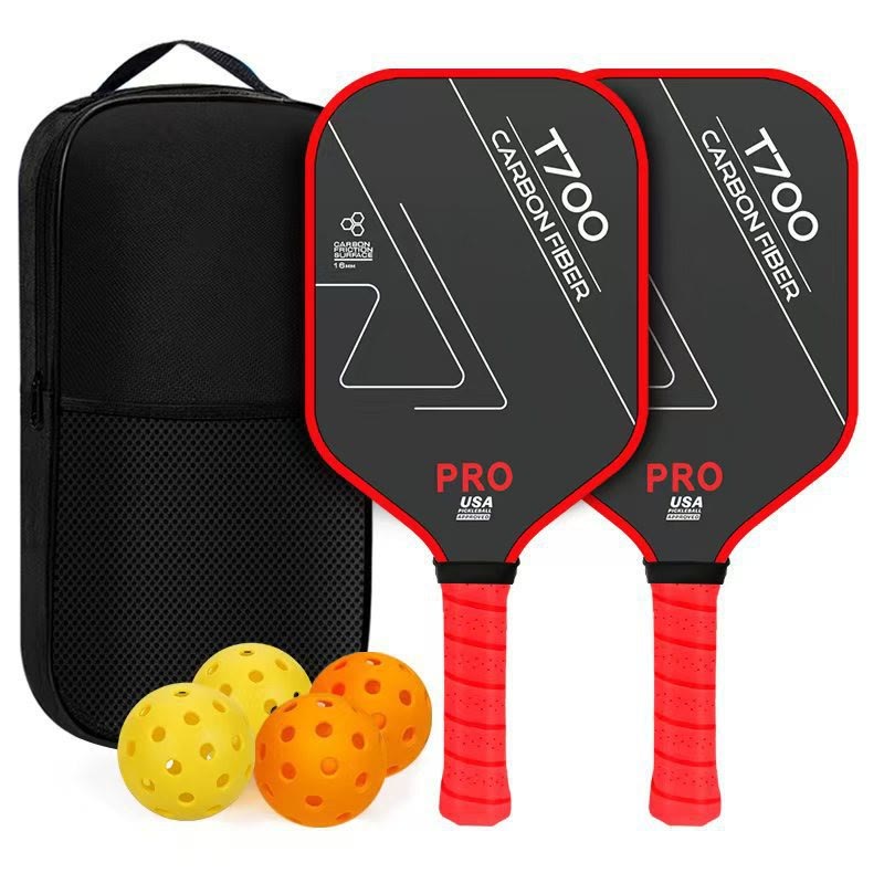 Complete T700 Carbon Fiber Pickleball Paddle Set – Professional Gear For Power & Control - Double-hit Four-ball One-pack Red Set - Flat-head Type - [Carbon Fiber T700] - image 16