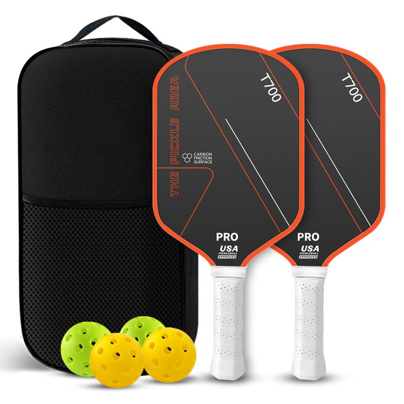 Complete T700 Carbon Fiber Pickleball Paddle Set – Professional Gear For Power & Control - Double-hit Four-ball Orange Set - Round Head Type - [Carbon Fiber T700] - image 14