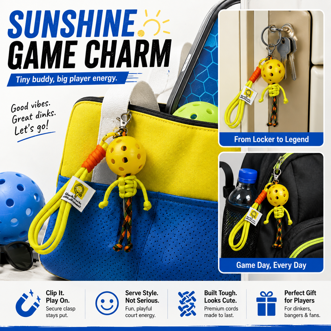 Lucky Court Buddy™ – Mini Pickleball Bag Charm & Keychain - Yellow - image 8