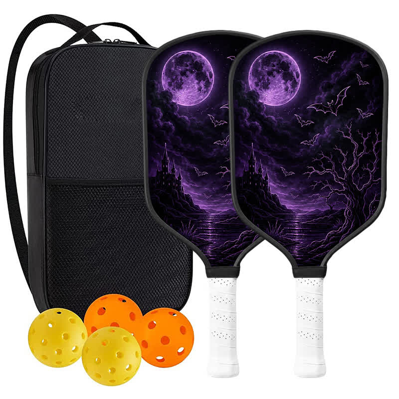 Dinkado 16mm Carbon Fiber Pickleball Paddle – Lightweight Control Paddle, Halloween Moon & Bat Design - Traditional Round - Carbon Fiber Face - 2-Paddle Set - image 11