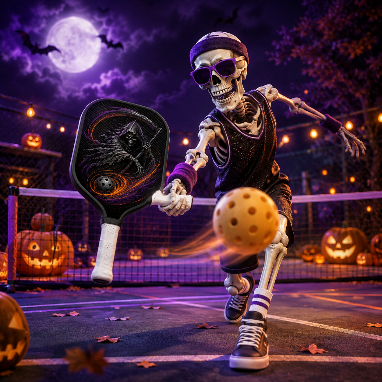 Dinkado 16mm Carbon Fiber Pickleball Paddle – Lightweight Control Paddle, Halloween Ghost Design