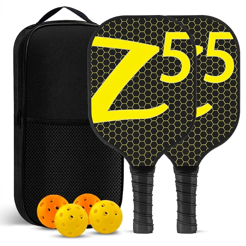 Dinkado Pickleball Paddle Set – 2 Fiberglass Paddles + 4 Balls + Carry Bag - Lemon Yellow Z - image 1