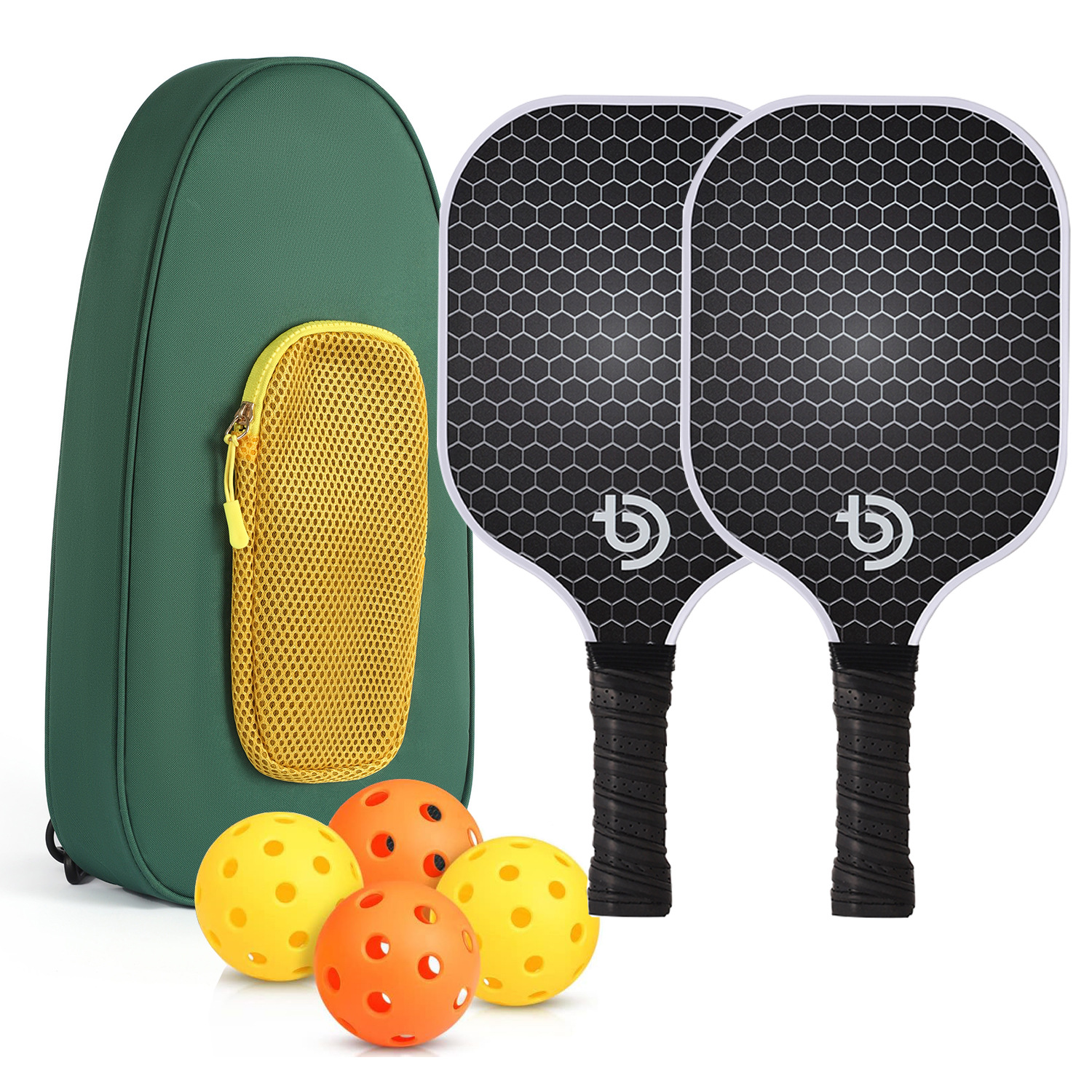 Dinkado Pickleball Paddles, Multi-layer Textured Fiberglass Paddle Set With Strong Spin & Control Surface, 2 Paddles + 4 Balls + Carry Bag, Lightweight Design For Men, Women & Beginners - Green - image 5