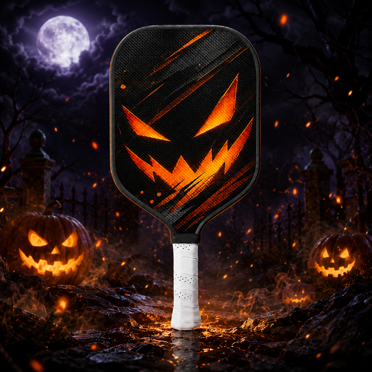 Dinkado 16mm Carbon Fiber Pickleball Paddle – Control & Spin Paddle, Halloween Jack-O’-Lantern Design