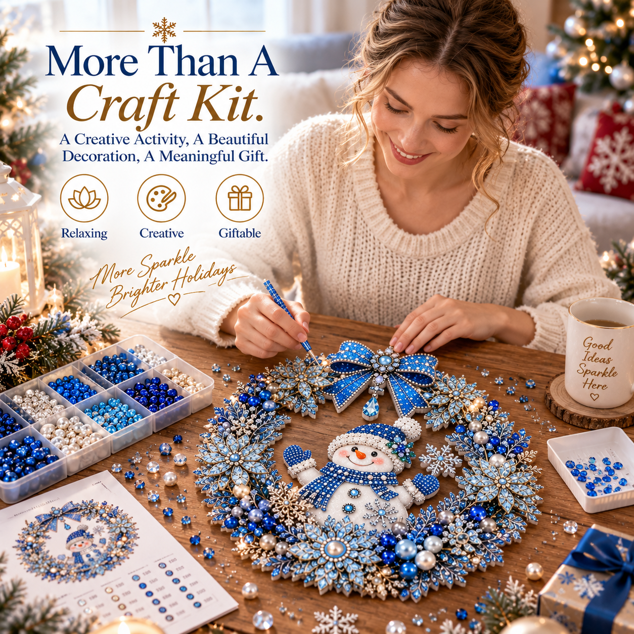 Making a Christmas snowman wreath with decorative gems