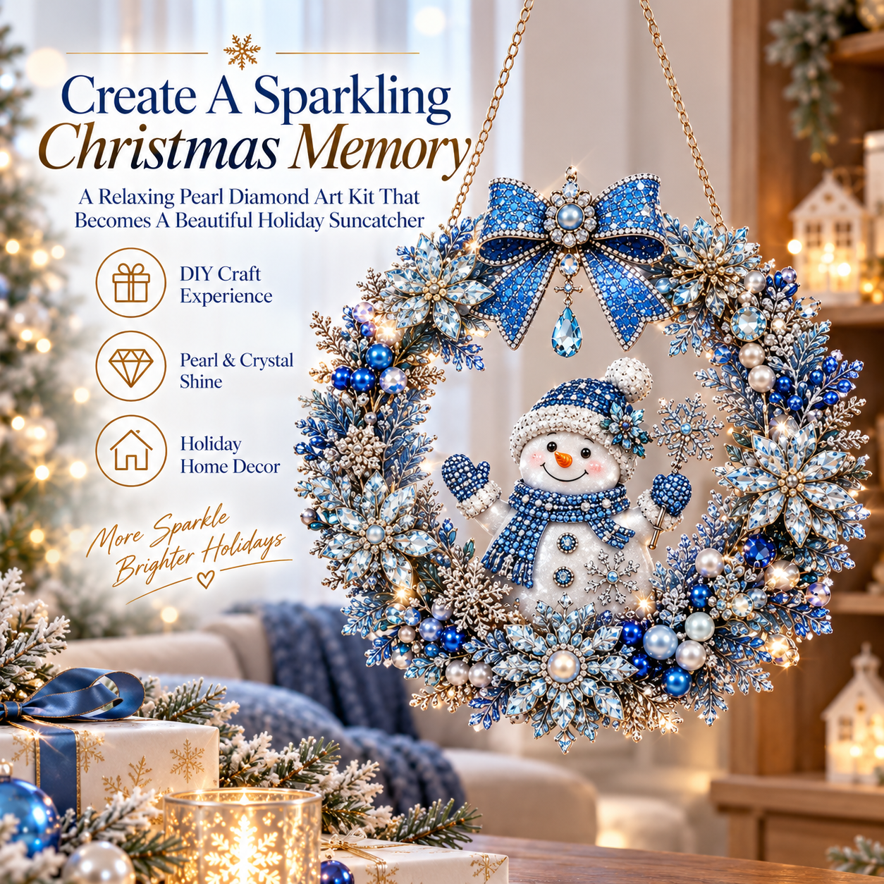 Blue snowman Christmas pearl diamond art decoration
