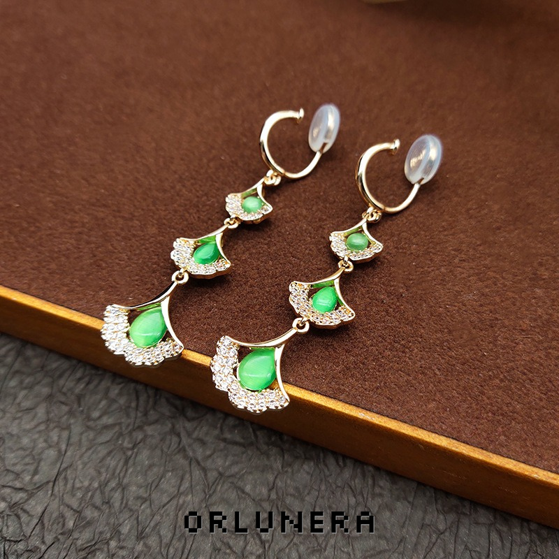 Amara Ginkgo Leaf Tassel Cat-Eye Threader Drop Earrings product image