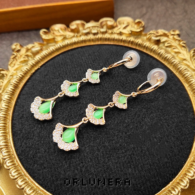 Amara Ginkgo Leaf Tassel Cat-Eye Threader Drop Earrings product image