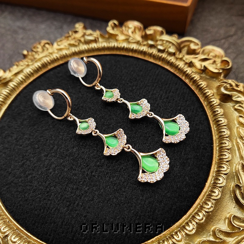 Amara Ginkgo Leaf Tassel Cat-Eye Threader Drop Earrings product image