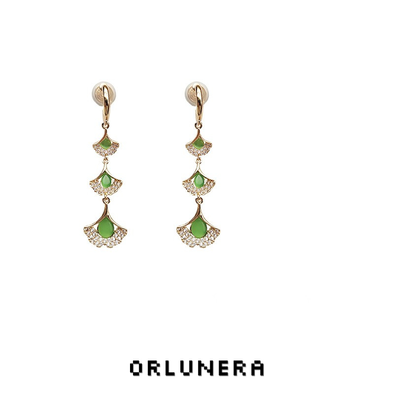 Amara Ginkgo Leaf Tassel Cat-Eye Threader Drop Earrings product image