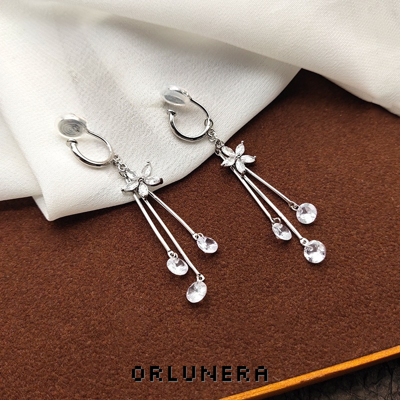 Aurelia Floral Tassel Crystal Clip-On Drop Earrings product image