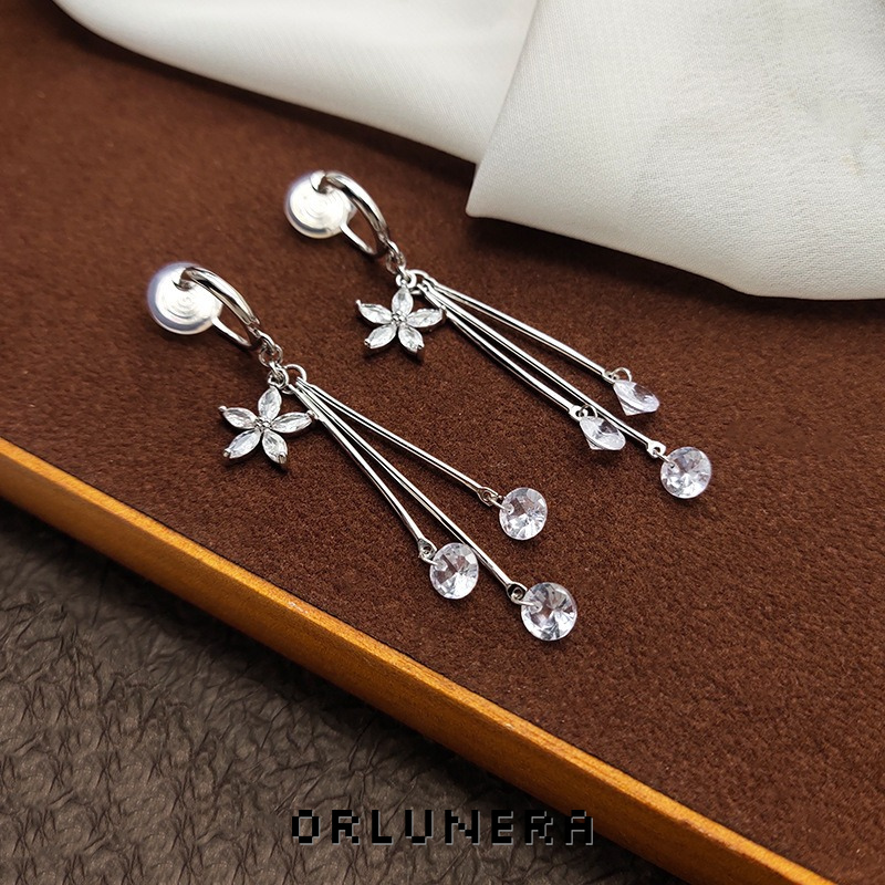Aurelia Floral Tassel Crystal Clip-On Drop Earrings product image