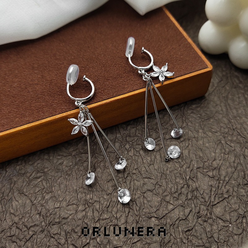 Aurelia Floral Tassel Crystal Clip-On Drop Earrings product image