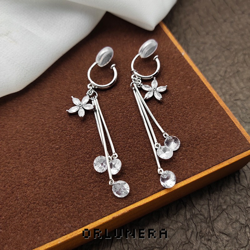 Aurelia Floral Tassel Crystal Clip-On Drop Earrings product image