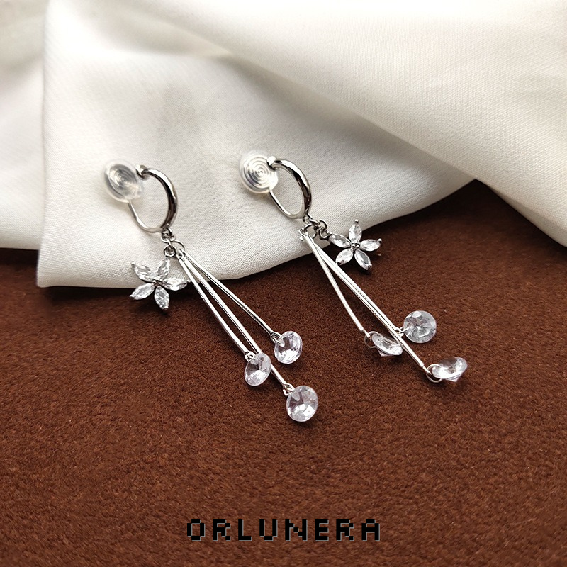 Aurelia Floral Tassel Crystal Clip-On Drop Earrings product image