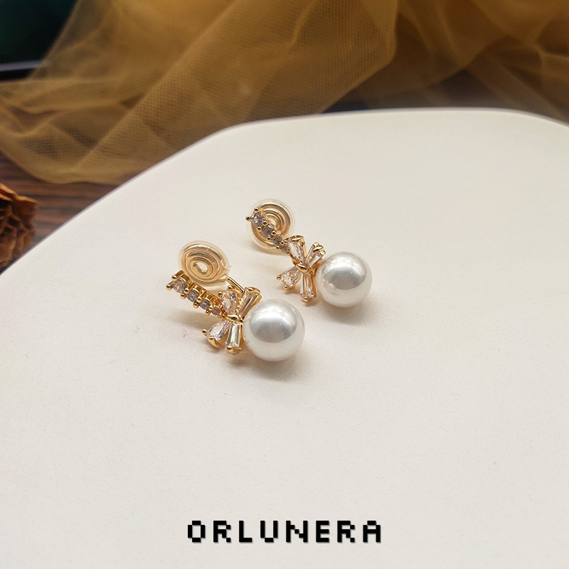 Noelle Bow Butterfly Pearl Clip-On Drop Earrings product image