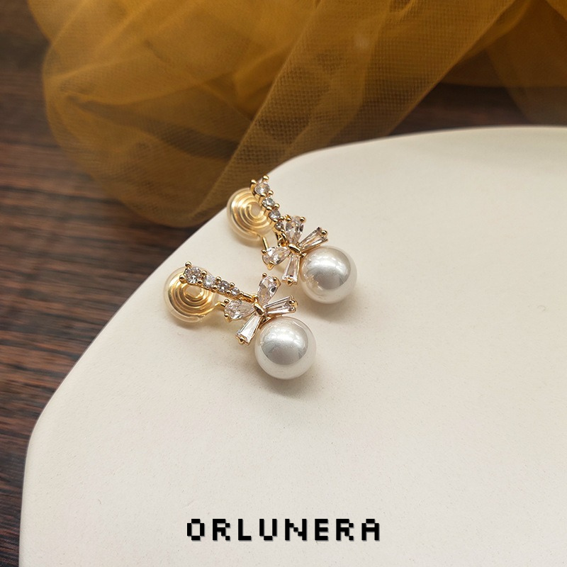 Noelle Bow Butterfly Pearl Clip-On Drop Earrings product image