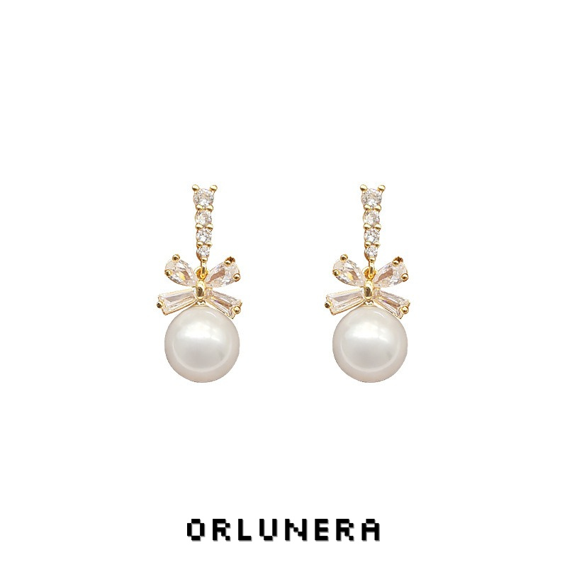 Noelle Bow Butterfly Pearl Clip-On Drop Earrings product image