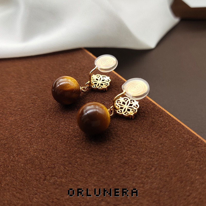 Noelle Tiger-Eye Inspired Clip-On Drop Earrings product image