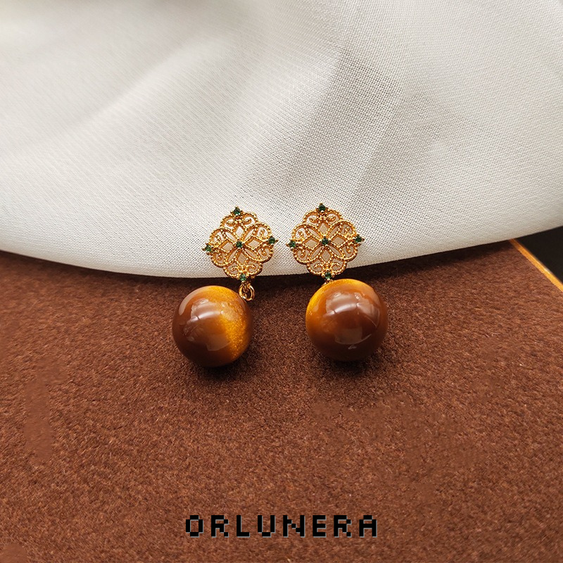 Noelle Tiger-Eye Inspired Clip-On Drop Earrings product image