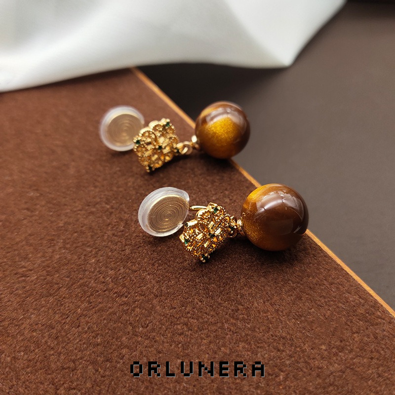 Noelle Tiger-Eye Inspired Clip-On Drop Earrings product image