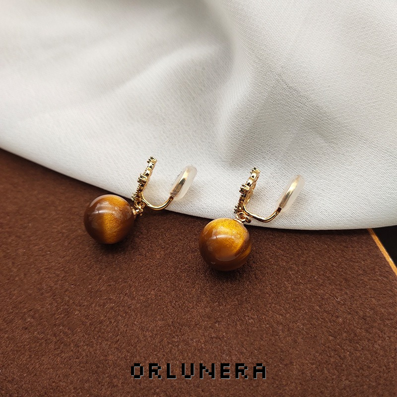 Noelle Tiger-Eye Inspired Clip-On Drop Earrings product image