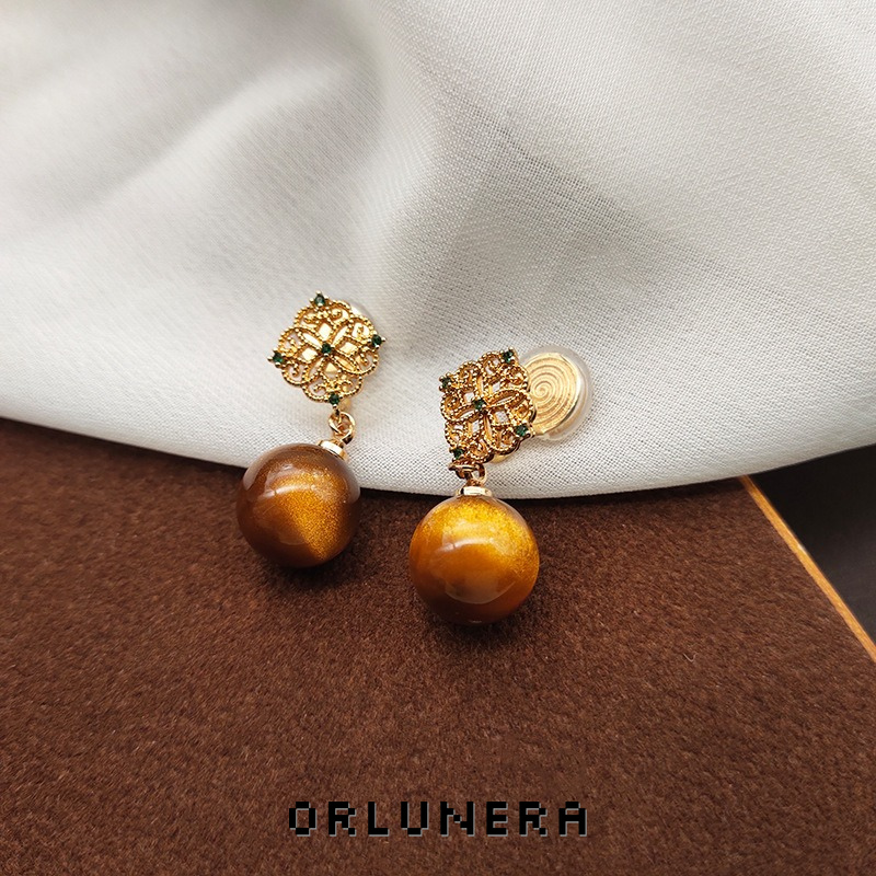 Noelle Tiger-Eye Inspired Clip-On Drop Earrings product image