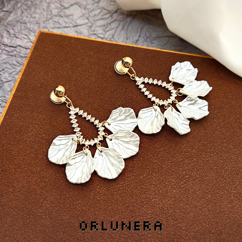 Celeste Teardrop Shell Crystal Clip-On Drop Earrings product image
