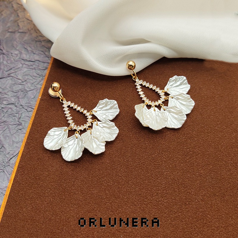 Celeste Teardrop Shell Crystal Clip-On Drop Earrings product image