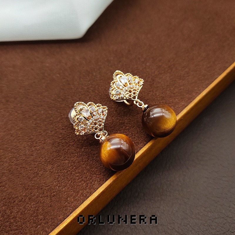 Vesper Tiger-Eye Inspired Clip-On Drop Earrings product image