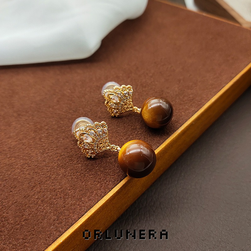 Vesper Tiger-Eye Inspired Clip-On Drop Earrings product image