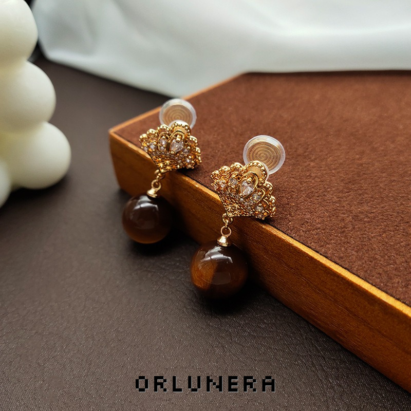 Vesper Tiger-Eye Inspired Clip-On Drop Earrings product image