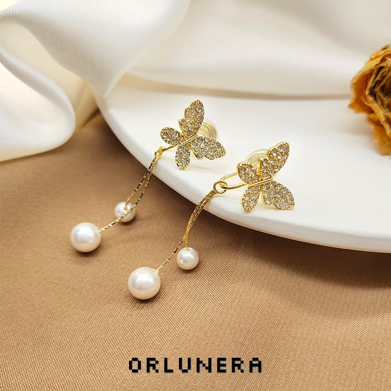 Celeste Butterfly Pearl Tassel Clip-On Drop Earrings product image