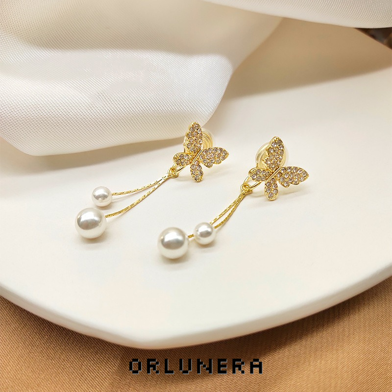 Celeste Butterfly Pearl Tassel Clip-On Drop Earrings product image