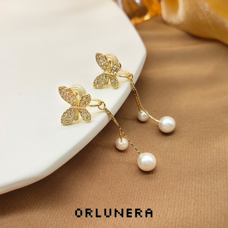 Celeste Butterfly Pearl Tassel Clip-On Drop Earrings product image