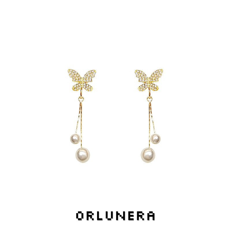 Celeste Butterfly Pearl Tassel Clip-On Drop Earrings product image