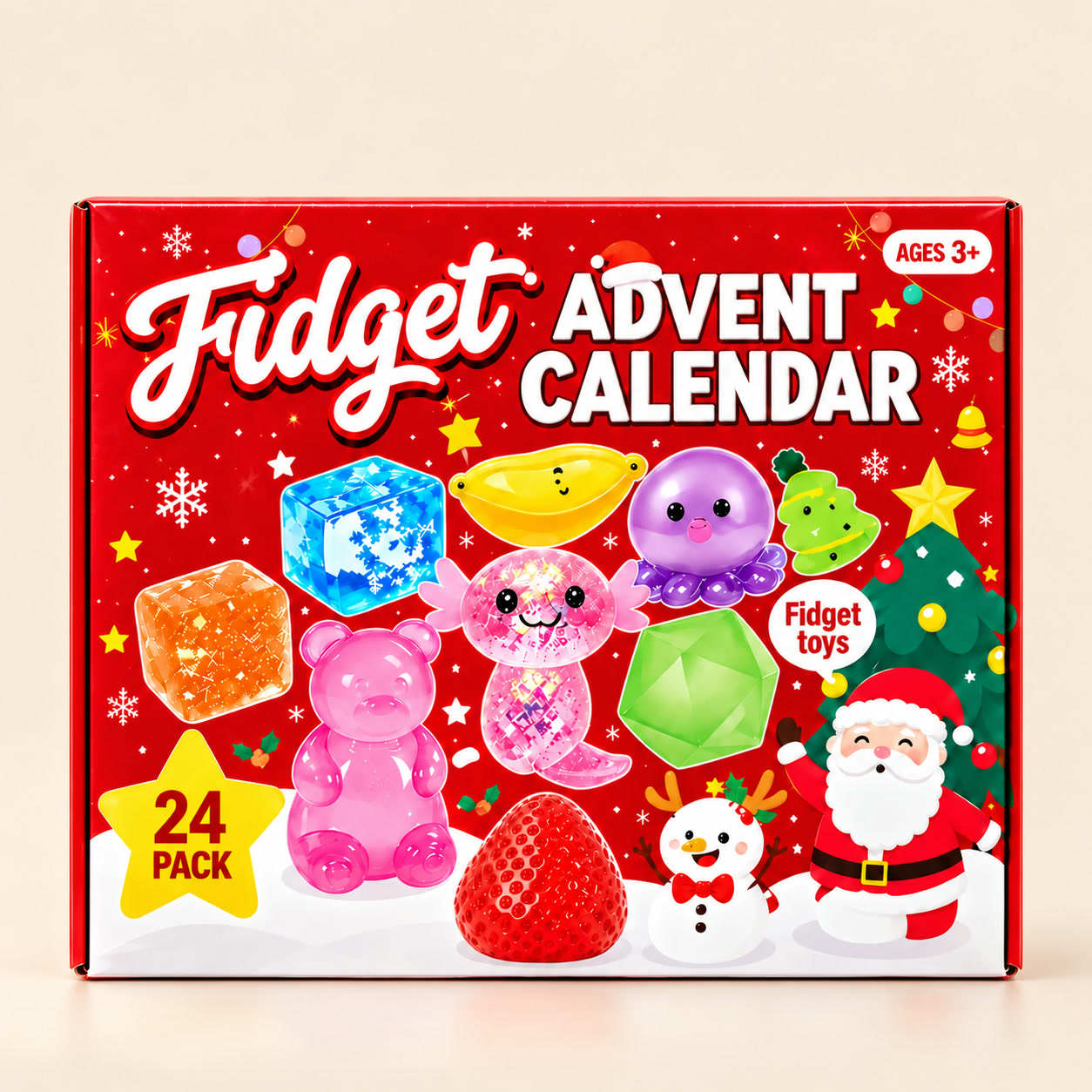 Original red Fidget Advent Calendar gift box with 24-pack label