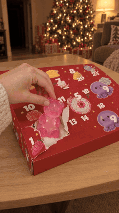 Pink bear squishy being squeezed