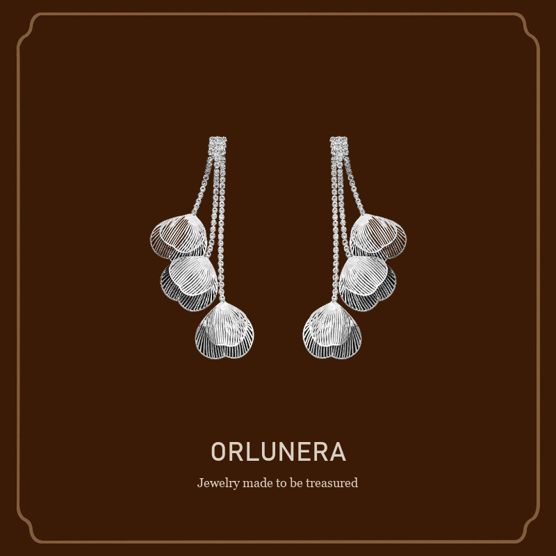 Noelle Petal Tassel Crystal Clip-On Drop Earrings Orlunera cover