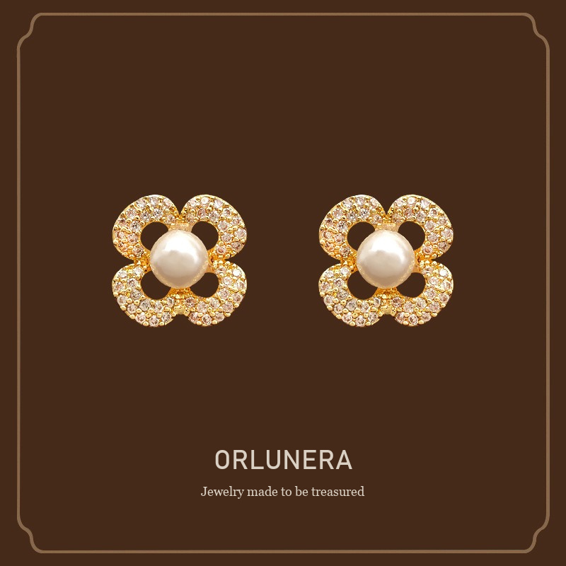 Amara Floral Pearl Crystal Stud Earrings Orlunera cover