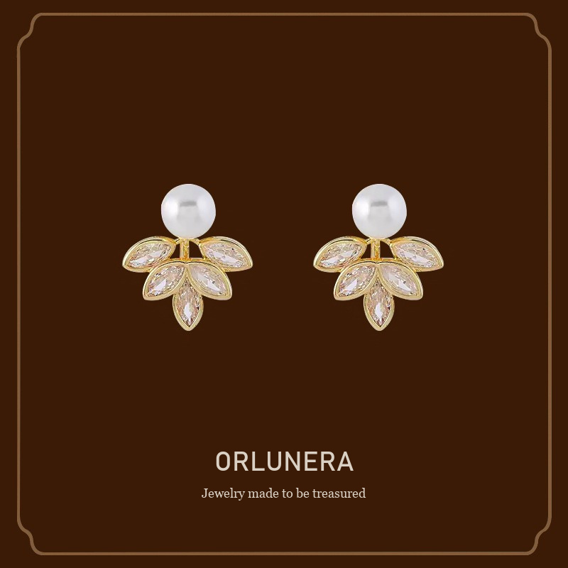 Celeste Leaf Crystal Clip-On Earrings Orlunera cover