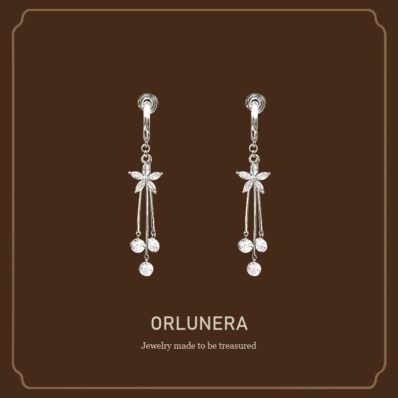 Aurelia Floral Tassel Crystal Clip-On Drop Earrings Orlunera cover