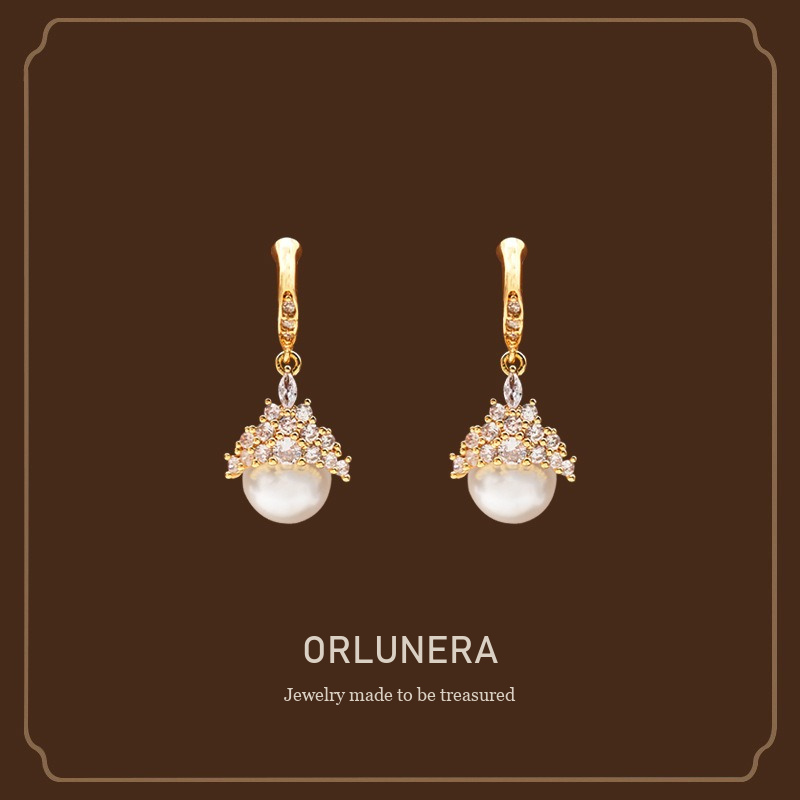 Celeste Pearl Crown Crystal Stud Earrings Orlunera cover