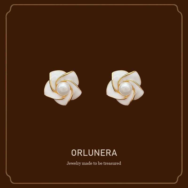 Celeste Camellia Floral Pearl Clip-On Earrings Orlunera cover
