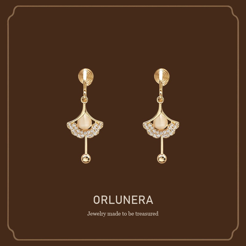 Celeste Fan Cat-Eye Clip-On Drop Earrings Orlunera cover