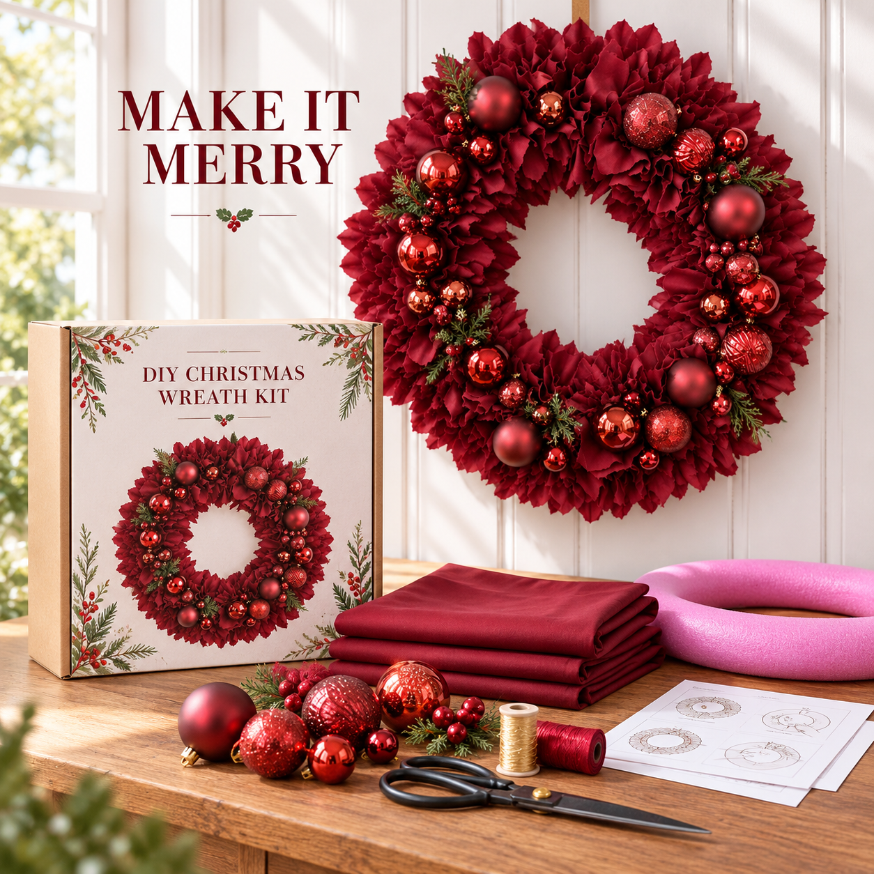 DIY Burgundy Christmas Wreath Kit — Make Your Door Feel Like Christmas