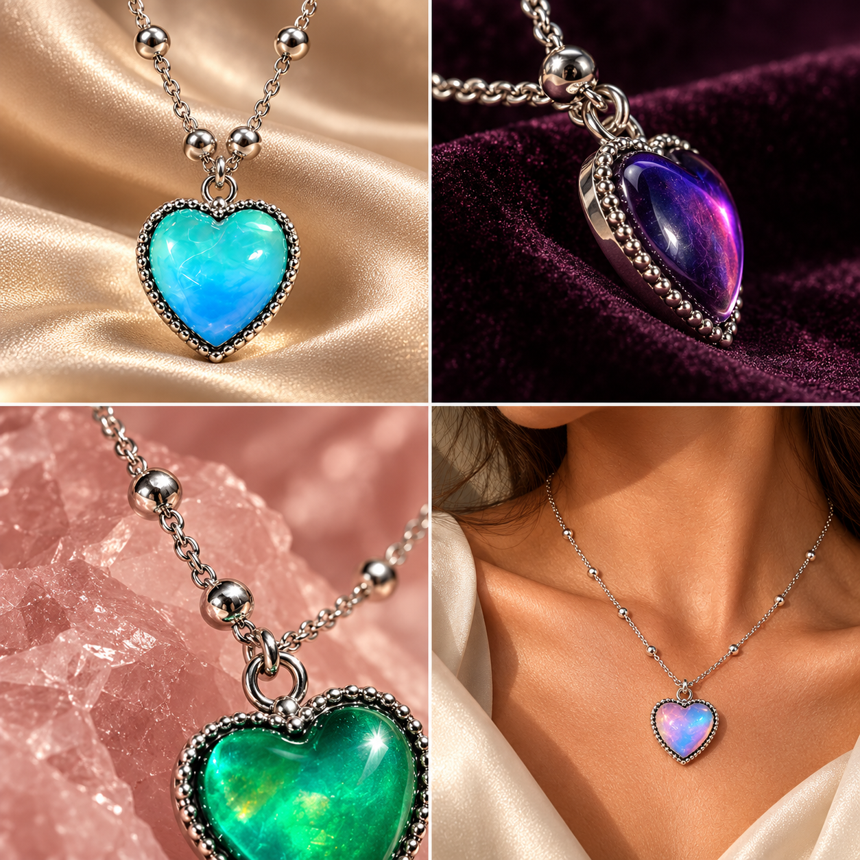 Aura Color Heart necklace worn as an everyday accessory