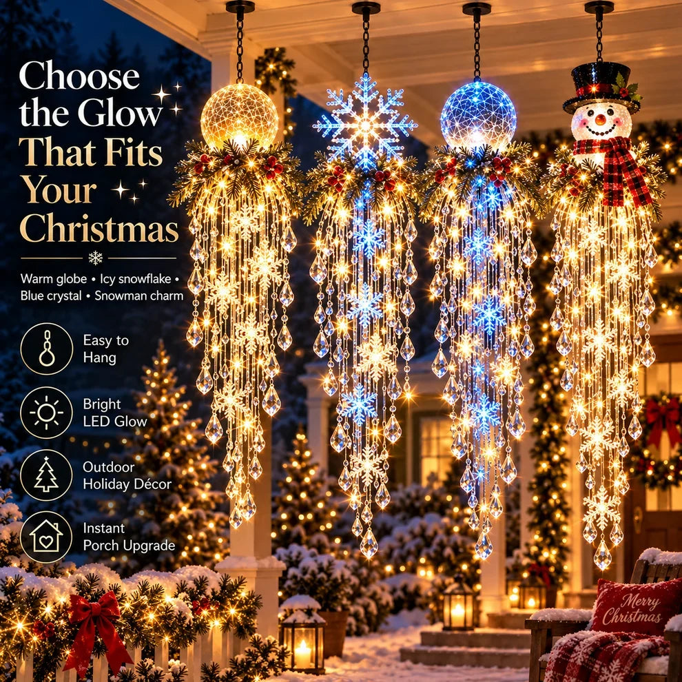 🔥 LAST DAY 50% OFF 🔥 Crystal Cascade Christmas Light– Hanging Snowflake & Crystal LED Porch Decor ✨❄️